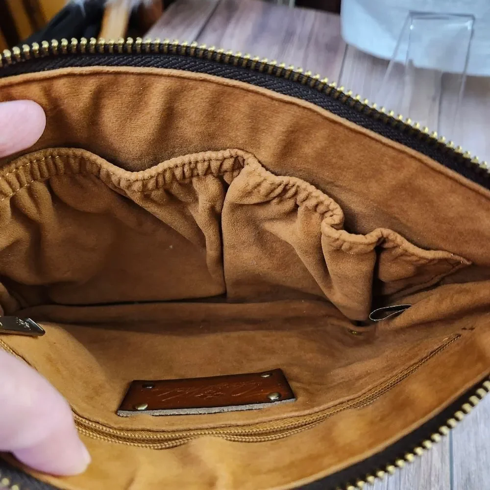 Patricia Nash Woven Leather Wristlet in Cognac Brown